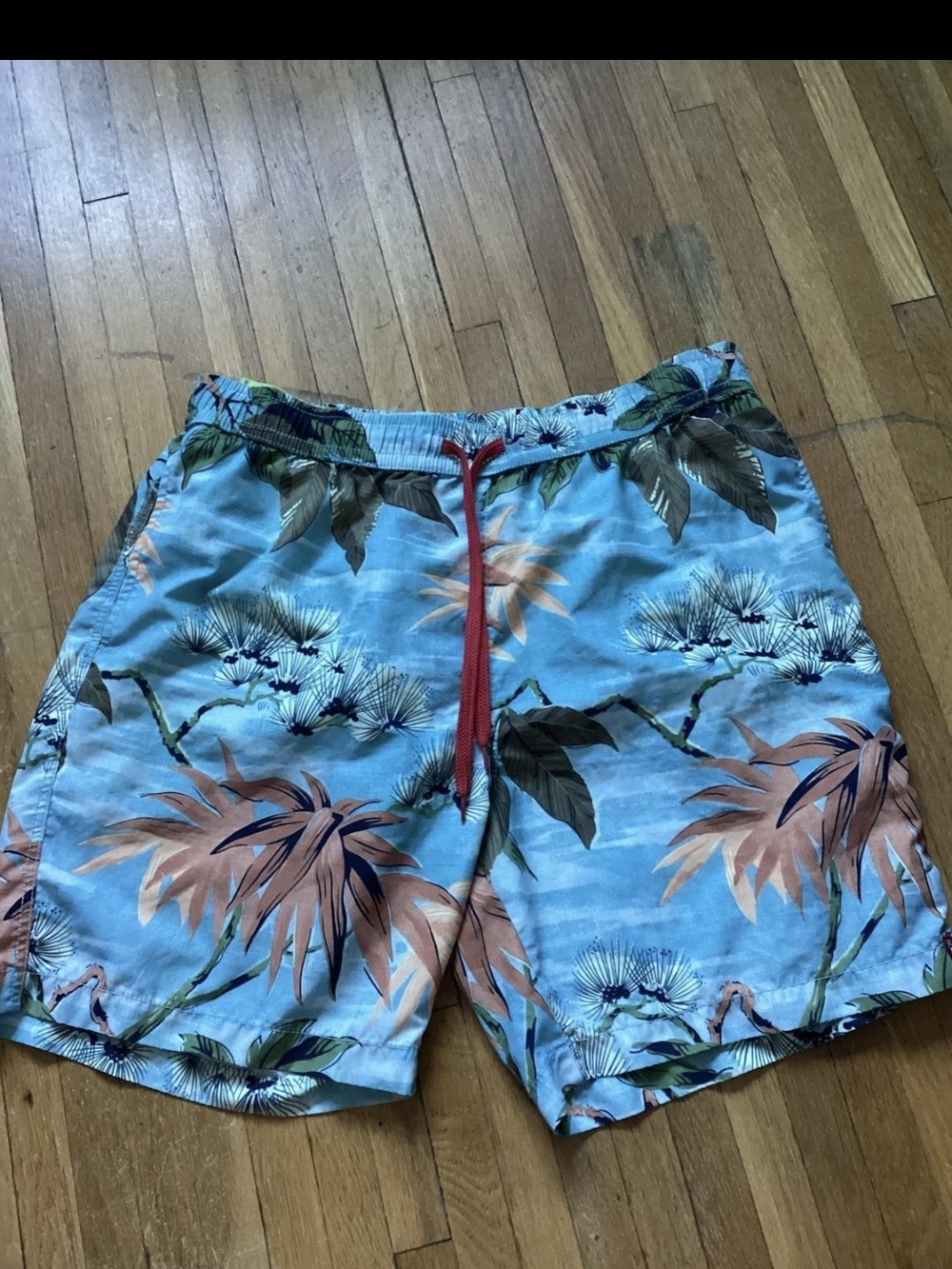 Luxe Tommy Bahama Size Large Blue/Green Floral Swim Shorts,Poly Blend,MINT